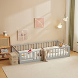 Fence Bed With Door With Board Grey Painted Pine Twin Children's Bed 50876733