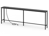 63" Console Table with US Standard Power Outlet, Melamine MDF Tabletop & Black Metal Frame, Black 45174155