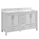 60 in Undermount Double Sinks Bathroom Storage Cabinet with Carrara Natural Marble Top W1059P170420