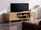 59.05 Inch Low Profile TV Stand - Light Brown Laminate Particle Board Media Console with Double 81964565