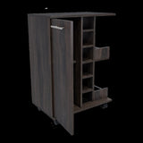 Bar Cart, Two External Shelves, Four Casters, Six Built-in Wine Rack, Single Door Cabinet -Espresso B20091825
