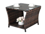 Glass Surface Brown Gradient Iron Frame Rattan Side Table 38666142