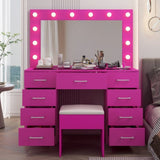 Vanity Desk Set with Large Lighted Mirror and Powre Outlet, Glass Top Makeup with 9 Drawers, 36751052