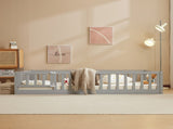 Gray painted pine wood playpen bed with door and board, full-size children's wooden bed 45176217