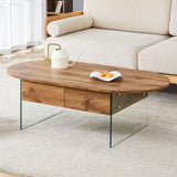 Coffee table with double drawers. The board surface is MDF sticker, and both sides are transparent W1151P191785