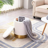 ZUN Round Storage Ottoman Velvet Upholstered Footrest Dressing Stool, Padded Vanity Stool with Golden 70645481