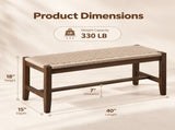 40 Inch Dining Bench, Solid Rubber Wood Frame with Hand-Woven Paper Rope 93350034