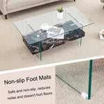 ZUN 43.3 Inch Modern Two-Tier Coffee Table - An Elegant Combination of Clear Glass and Black Marble W2920P226071