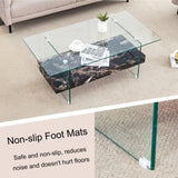 43.3 Inch Modern Two-Tier Coffee Table - An Elegant Combination of Clear Glass and Black Marble W2920P226071