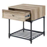 Oak and Sandy Black End Table with Slatted Lower Shelf B062P186444