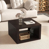 Square Coffee for Living Room in Dark Brown Farmhouse Coffee with Storage,2-Tier Center N735P242918D