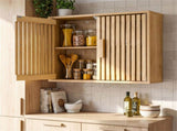 Natural 2-Tier Wall Mounted Bathroom Cabinet with Slatted Doors, 60.9620.3250.8cm Adjustable 46749699