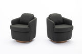 035-Linen Fabric Swivel Accent Chair With Soild Wood Round Brown Base Leg,Dark Gray W527134468