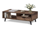 36.5" Rustic Coffee Table with Drawer & Open Shelves, Engineered Wood Center Table for Living Room 00807985