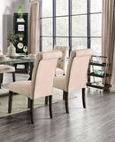 Classic Ivory Set of 2 Side Chairs Button Tufted Linen Like Fabric Solid wood Chair Upholstered B011104800