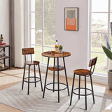 Round bar stool set with shelves, stool with backrest Rustic Brown, 23.6'' Dia x 35.4'' H W116294524