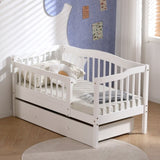 Vertical Fence White Painted Pine Toddler Bed with Bottom Drawer and Side Car Bed 73292945