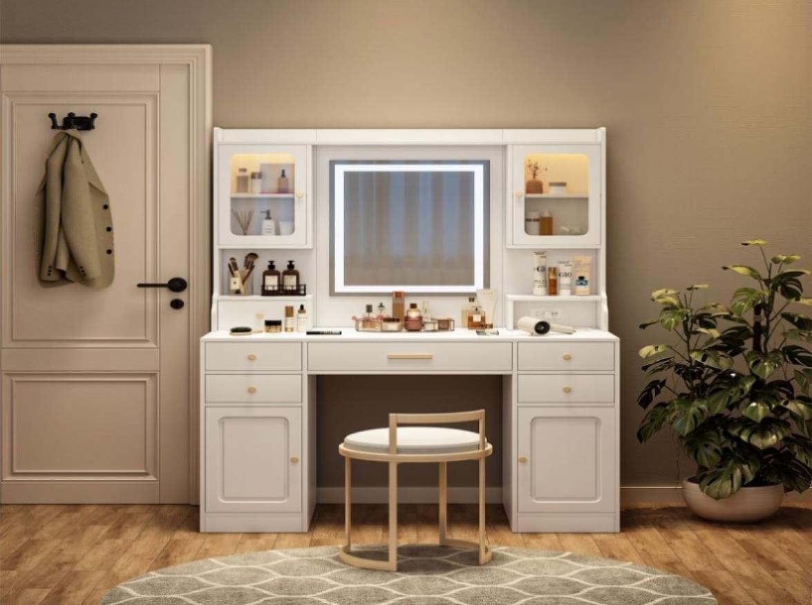 Large Vanity Table Set Makeup Vanity Dressing Table with Mirror, 6 Dra ...