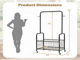 3-in-1 Rolling Clothes Rack with Storage Basket & Hooks, Metal Garment Rack for Laundry Bedroom 30051381