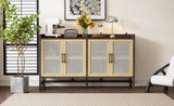 TREXM Rustic Sideboard with Decorative Rattan Doors and Adjustable Shelves for Entryway, Dining N715P203848D