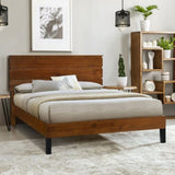 ZUN Mid-Century Modern Solid Wood Bed Frame King Size Platform Bed with Three-Piece Headboard Design, No WF531004AAD