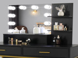 Large Vanity Set with 10 LED Bulbs, Makeup Table with Cushioned Stool, 3 Storage Shelves 2 Drawers, 16283286