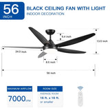 ZUN 56 In Intergrated LED Ceiling Fan Lighting with Black ABS Blade W136760568