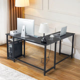 ZUN L-Shaped Desktop Computer Desk with Power Outlets & Shelf Tiger Black 06147125