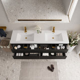 72" Wall-Mounted Bathroom Vanity with Sink, Floating Bathroom Storage Cabinet with Stone Resin W1573P264345