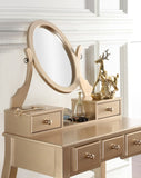 ZUN Ashley Wood Make-Up Vanity Table and Stool Set, Ashley Wood Makeup Vanity Table and Stool Set, Gold T2574P265586