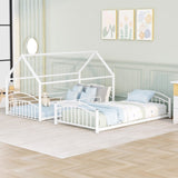 ZUN Twin Over Twin Metal Bunk Bed With Slide,Kids House Bed White MF313919AAK