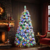 6FT Pre-Lit Spruce Snow Flocked Christmas Tree with Pine Cones, Artificial Xmas Tree with 403 Branch N704P198470A