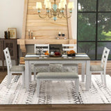 ZUN Rustic Style 6-Piece Dining Room Table Set with 4 Upholstered Chairs & a Bench 40118029