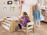 Natural Kids Activity Table with Magnetic Whiteboard/Chalkboard & Paper Roll, Multi-Storage Art Desk 10298016