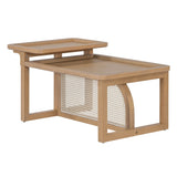 Modern 2 Piece Nesting Rattan Wood MDF Coffee Table Set in Natural N735P176285D