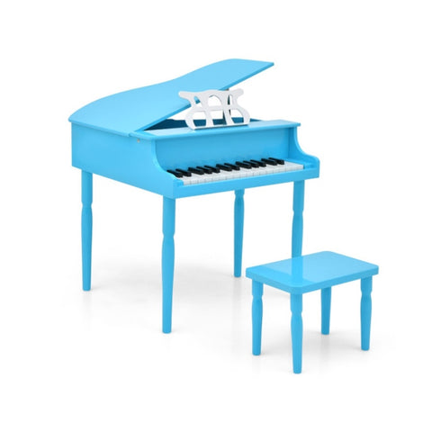 ZUN Blue Kids Piano 30-Key Wood Toy Kids Grand Piano with Bench and Music Rack 53536919
