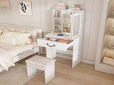 Modern Mini Dressing Table with LED-lit Mirror & Hidden Storage,Includes Padded Stool,Adjustable 17689128
