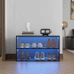 ZUN Black Glass Door Shoe Box Shoe Storage Cabinet With RGB Led Light 29491136