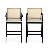 27" Height, Cream Grey Woven Cane Plastic Backrest Bar Stool - Foam-Padded Fabric Seat & Durable N780P237930B