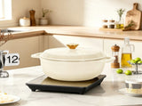 Cast iron 7.5QT cooking pot - Ceramic white - Includes two silicone gloves - Enamel pot 21072986