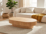Oval Coffee Table,Mid Century Modern Fluted Coffee Table with Pedestal, Classic Wood Coffee Table W3204P476731