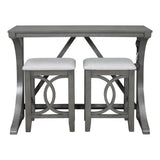 ZUN TOPMAX Farmhouse 3-Piece Counter Height Dining Table Set with USB Port and Upholstered Stools,Gray WF298225AAE