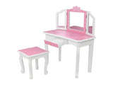 Children's Wooden Dressing Table Three-Sided Folding Mirror Dressing Table Chair Single Drawer Blue 21682887