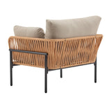 36" Beige and Light Wood-Tone Rope Iron Lounge Chair with Cushions, Perfect for Natural and Modern N767P237035N