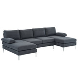 280*130*85 U-Shaped 4-Seat Linen Seat Frame Wooden Frame Back Iron Frame Silver Feet Indoor Modular 62447468
