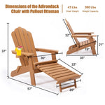 ZUN TALE Folding Adirondack Chair with Pullout Ottoman with Cup Holder, Oaversized, Poly 83820938