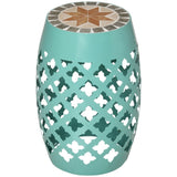 ZUN 12" Patio Round Side Table, Outdoor Footstool, Garden Mosaic Accent Side Table, Plant Stand, Blue W2225142494