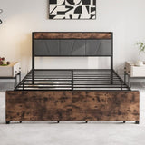 Queen Size Bed Frame, Storage Headboard with Charging Station and 2 Drawers, Solid and Stable, Noise W840137808