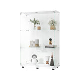 ZUN Two-door Glass Display Cabinet 3 Shelves with Door, Floor Standing Curio Bookshelf for Living Room W1806104444