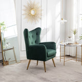 ZUN Sovarol Velvet Button-Tufted Wing Back Accent Chair, Green T2574P164252